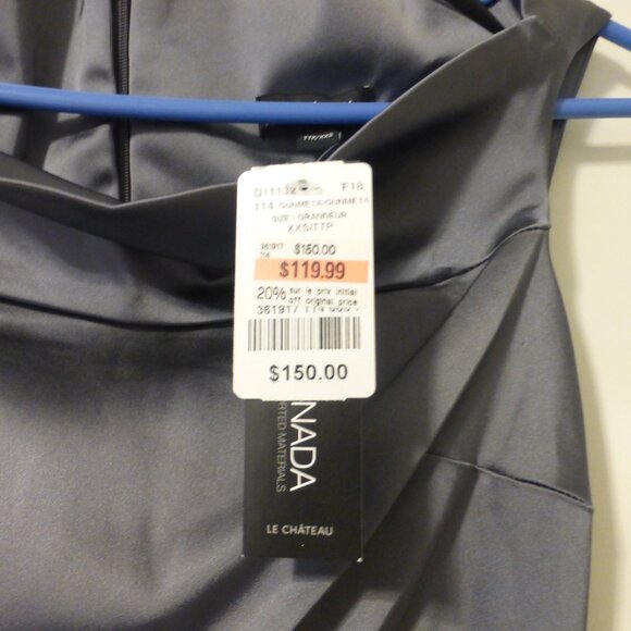 NWT LE CHATEAU gunmetal gray satin sleeveless midi dress - Picture 6 of 10